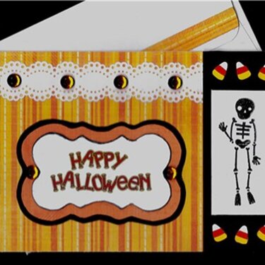 Skeleton and Candy Corn Halloween Card