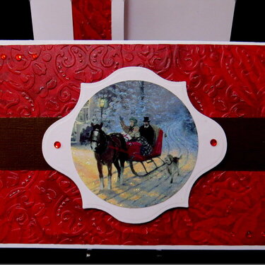 Sleigh Ride Scene Red Christmas Card