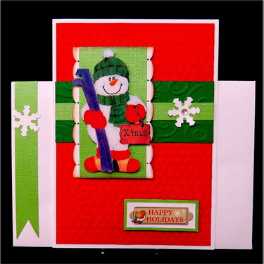 Snowman Skis Red Xmas Card