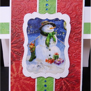 Snowman With Sock and Gifts Christmas Card