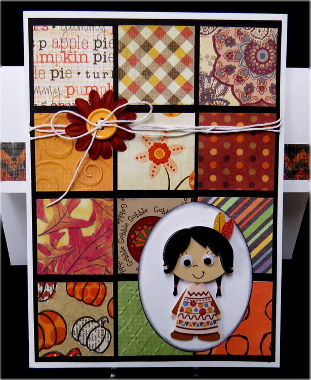 Squares Indian Girl Thanksgiving Card