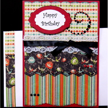 Stripe and Black Floral Birthday Card