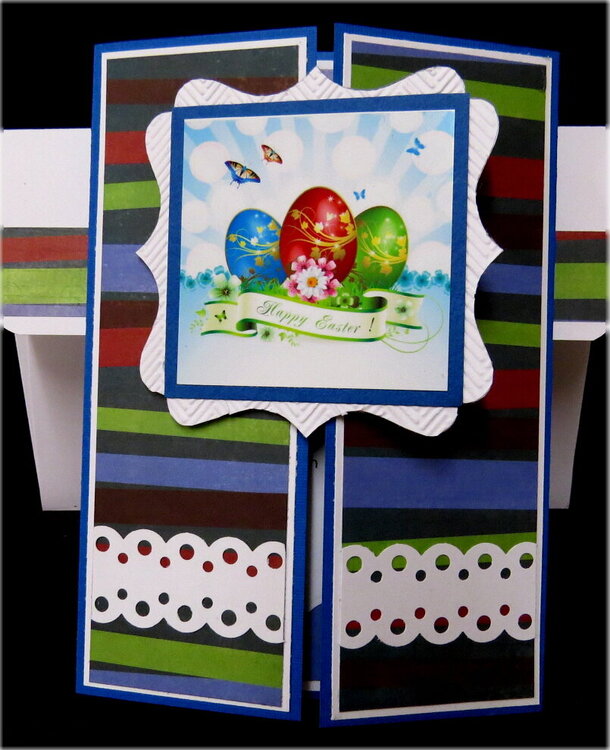Stripes and 3 Eggs Gate Fold Easter Card DBR