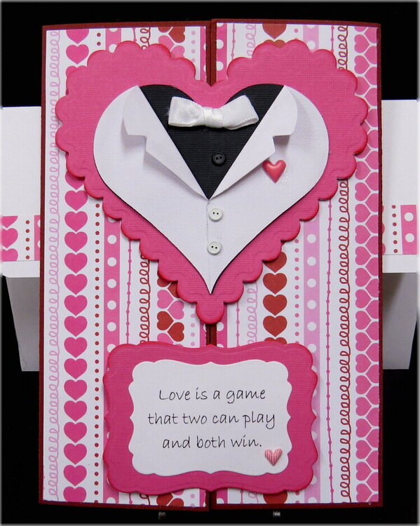 Tux Striped Hearts Valentine Card