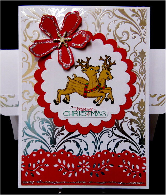 Two Reindeer Silver Foil Christmas Card