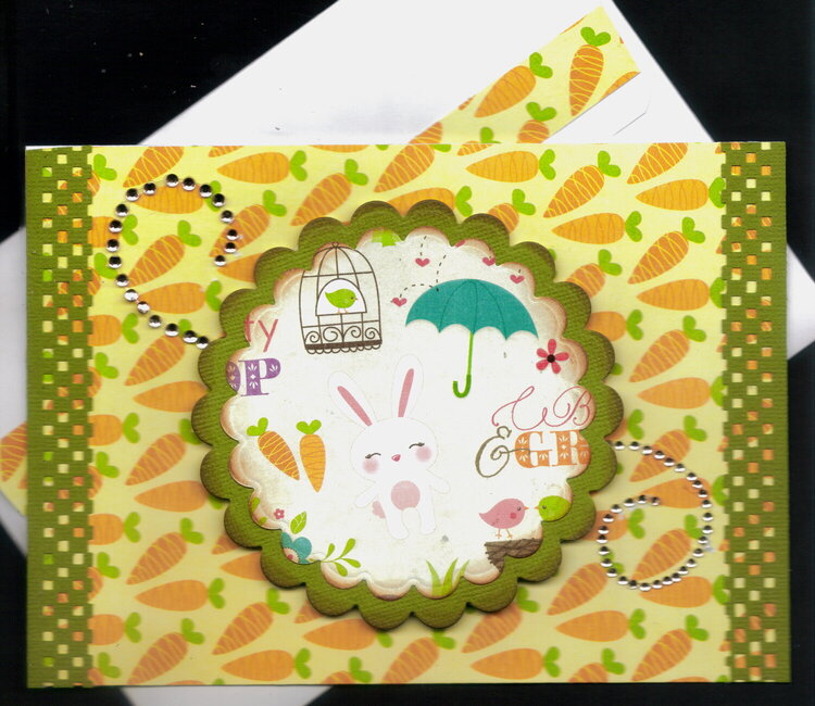 White Bunny Carrots Easter Card