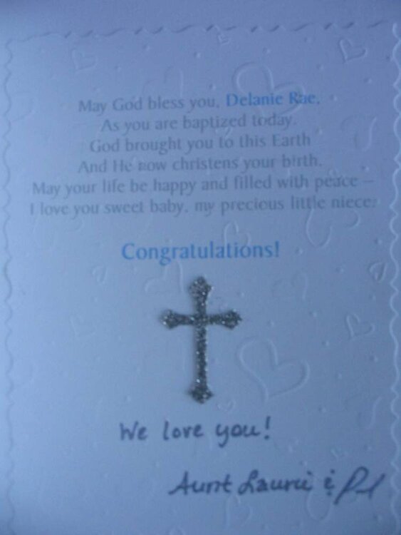 Niece / Goddaughter Baptism card - inside