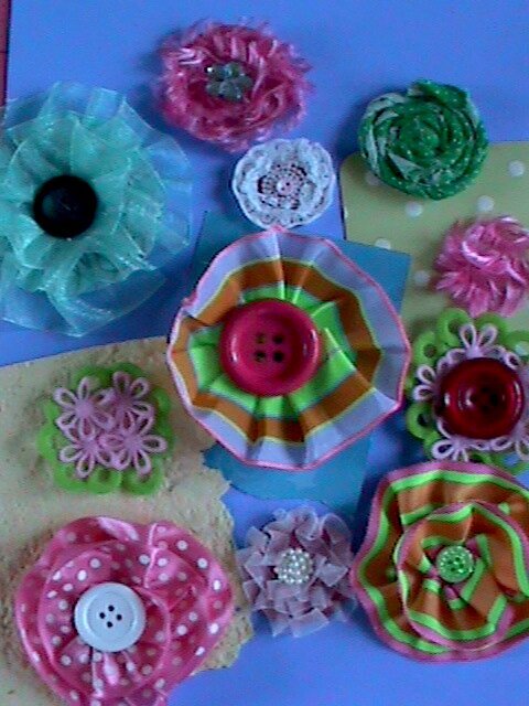 Fabric Flowers from trim, ribbon and fabric--using Homemade Adhesive Dots!