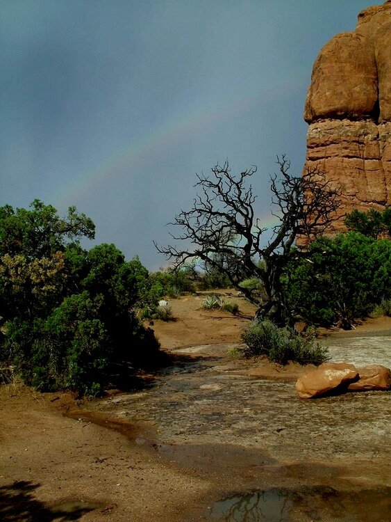 Double Rainbow at the site of Balancing Rock in Arches National Park.