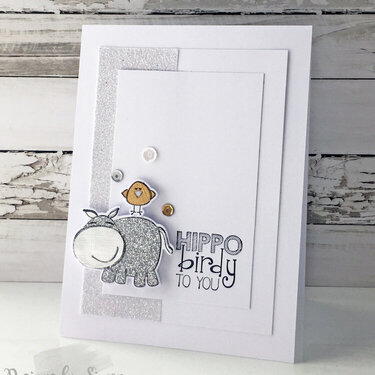 Glitter Hippo Birdy Card