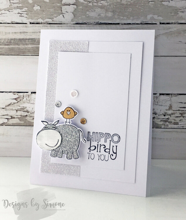 Glitter Hippo Birdy Card