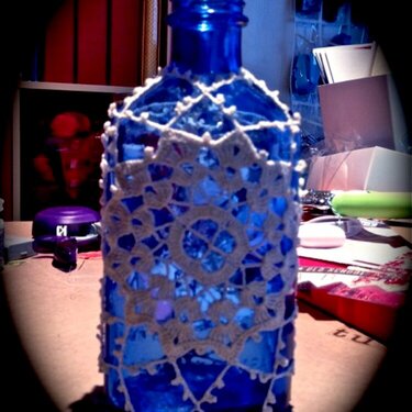 Bottle with Vintage Tatted Doily