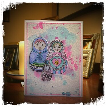 Nesting doll family on watercolor