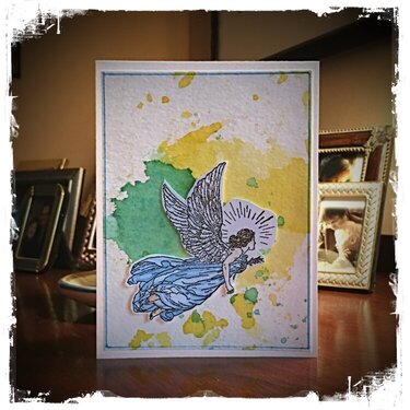 Angel on watercolor blank card