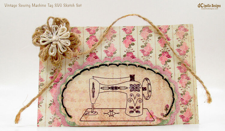 Vintage Sewing Machine Tag SVG Sketch Set