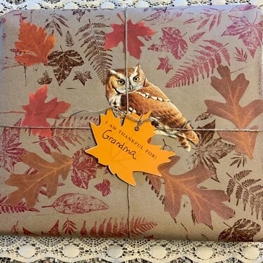 Handmade gift wrapping paper fall owl