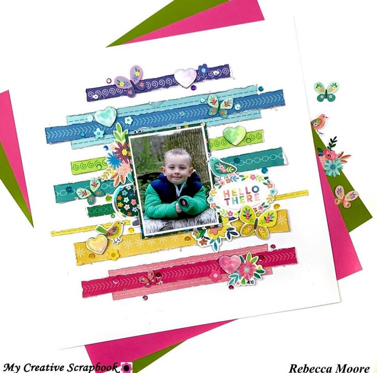 Hello There - 12x13 Scrapbook Layout - Paige Evans Blooming Wild