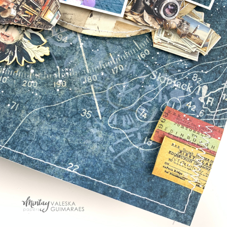 Layout with &quot;Traveller&quot; collection and Kreativa Stencil by Valeska Guimaraes