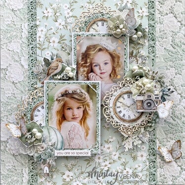 Layout with "Rustic charms" collection and Chippies by Veena Chowdhry