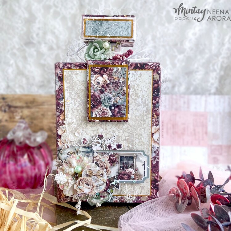 Box in a perfume bottle shape made with &quot;Antique shop&quot; line by Neena Arora