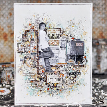 Mixed media layout with &quot;Garage&quot; collection by Emma Trout