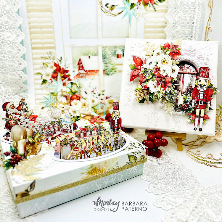 Christmas box and decorative canvas with &quot;White christmas&quot; collection by Barbara Paterno