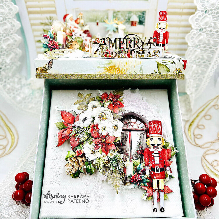 Christmas box and decorative canvas with &quot;White christmas&quot; collection by Barbara Paterno
