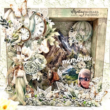 Shadow box with "Rustic charms" and "The great outdoors" lines by Barbara Paterno