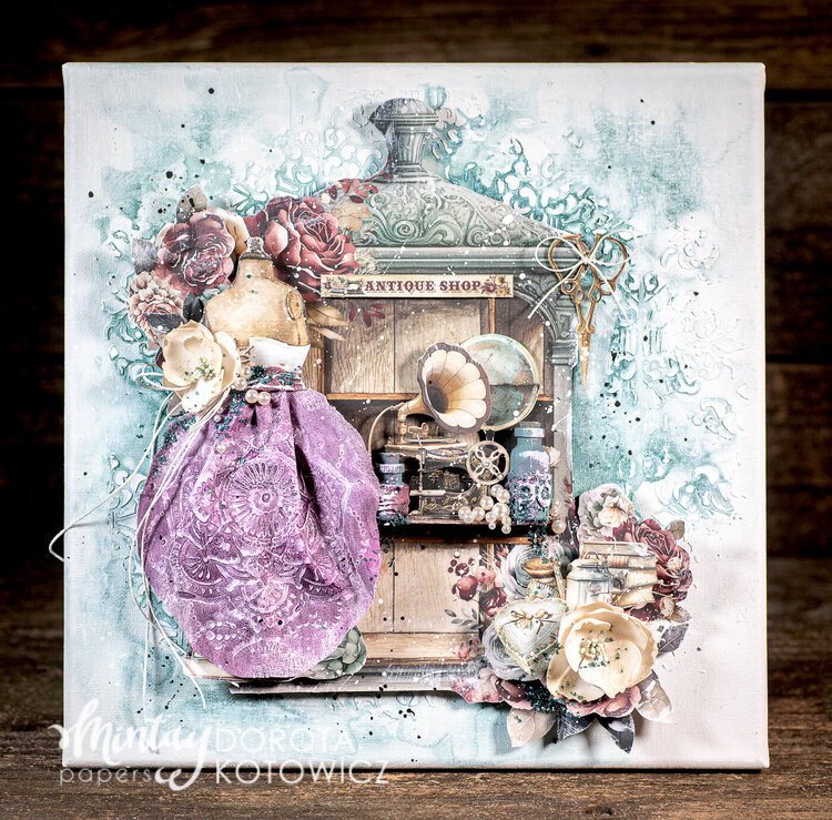 Mixed media canvas with Kreativa products and &quot;Antique shop&quot; line by Dorota Kotowicz