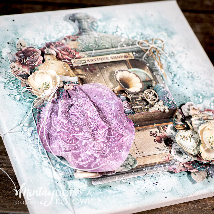 Mixed media canvas with Kreativa products and &quot;Antique shop&quot; line by Dorota Kotowicz