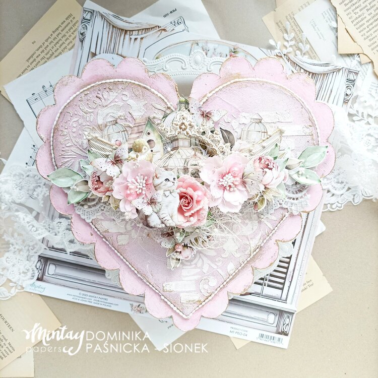Heart decor with &quot;Peony garden&quot; line and Kreativa Stencil by Dominika Panicka - Sionek