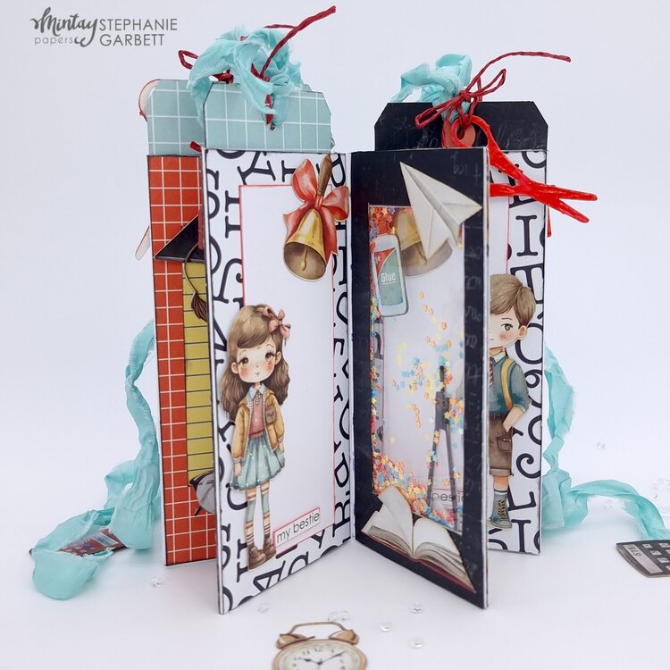 Mini album in a locker with "School days" line by Stephanie Garbett