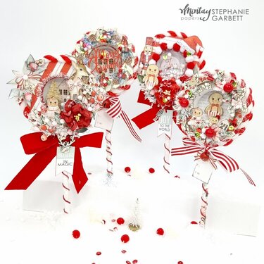 Christmas decor lollipops with "White christmas" line and Chippies by Stephanie Garbett