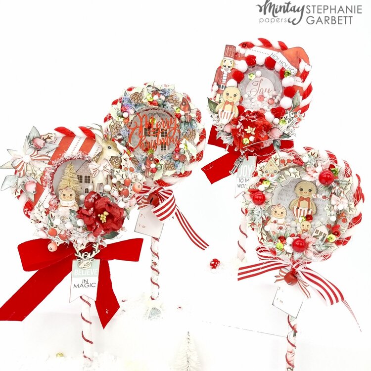 Christmas decor lollipops with &quot;White christmas&quot; line and Chippies by Stephanie Garbett