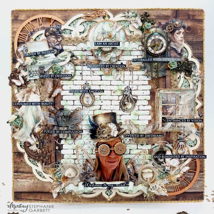 Layout with &quot;Rustic charms&quot; collectionand Steampunk Book by Stephanie Garbett