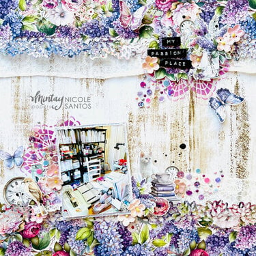 Layout with &quot;Lilac garden&quot; line, Decorative Vellum and Kreativa Stencils by Barbara Paterno 