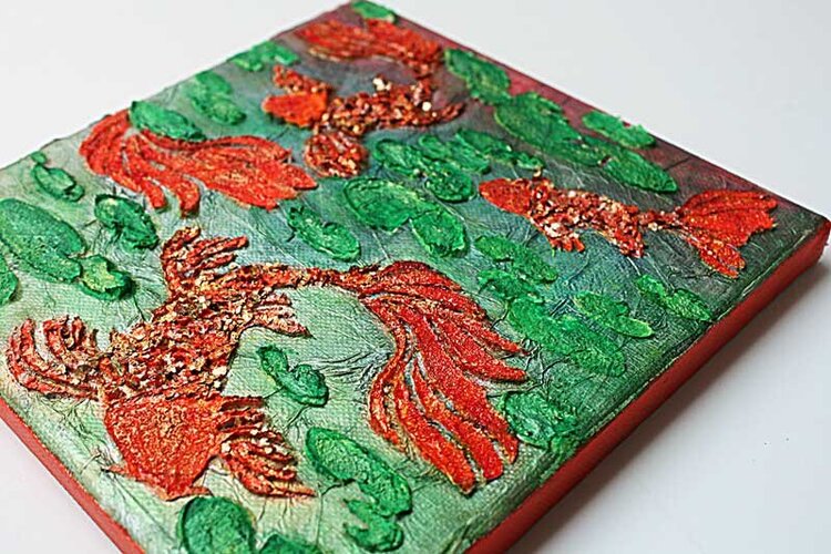 Koi Pond Mixed Media Canvas by Yvonne Yam