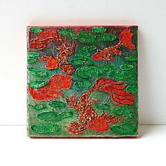Koi Pond Mixed Media Canvas by Yvonne Yam