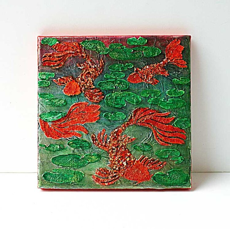 Koi Pond Mixed Media Canvas by Yvonne Yam