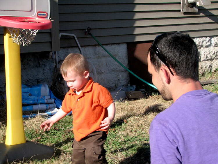 Joey playing basketball with Dad (Matthew)