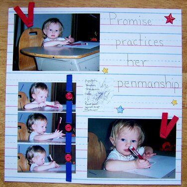 Promise Practices Her Penmanship