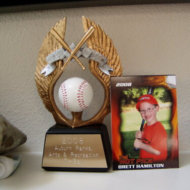My Sweetheart Grandson, Brett, with his Trophy from Tee Ball