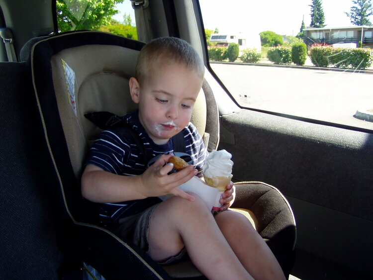 Bryce with his Ice Cream Cone &amp; French Fries!
