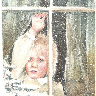 A Christmas Card painted by my Cousin Susie for me years ago of me as a child