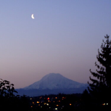 Moon over the montain at dusk