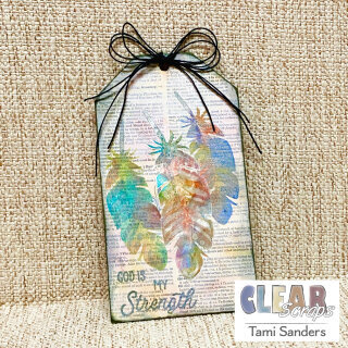 Stenciled Feathers Chipboard Tag