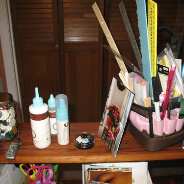 Close up of over sink shelf