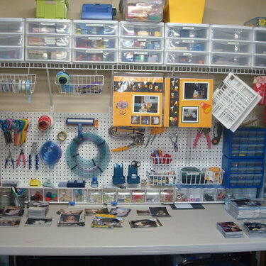 A view of my scrapping table and pegboard