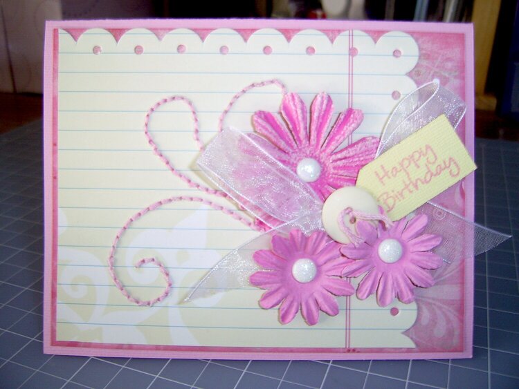 Pink Stitched Birthday Card