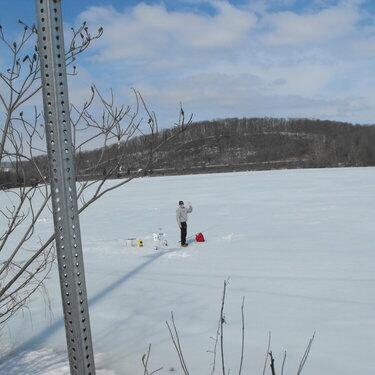 ice fishing on lake